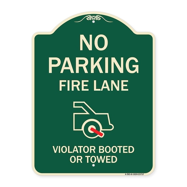 Signmission No Parking Fire Lane Violators Booted or Towed Heavy-Gauge Aluminum Sign, 24" x 18", G-1824-23737 A-DES-G-1824-23737 - main